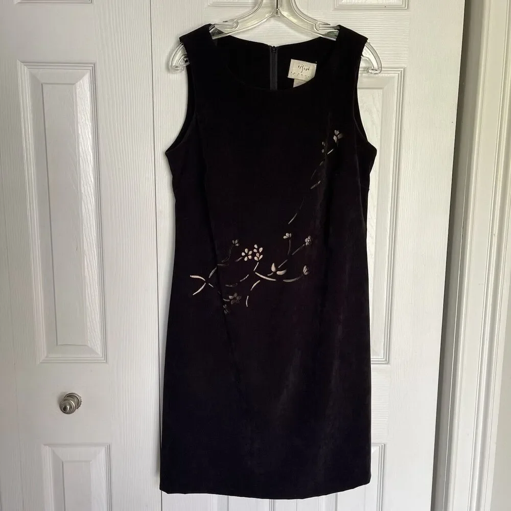 Vintage 90's Vision Apparel Black Dress Womens Size 8 Faux Suede Sleeveless - Picture 9 of 16